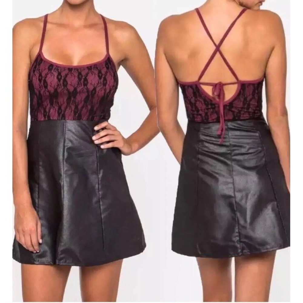 Metal Mulisha Maidens Tragic Dress NWT Small Black Faux Leather Burgundy Lace